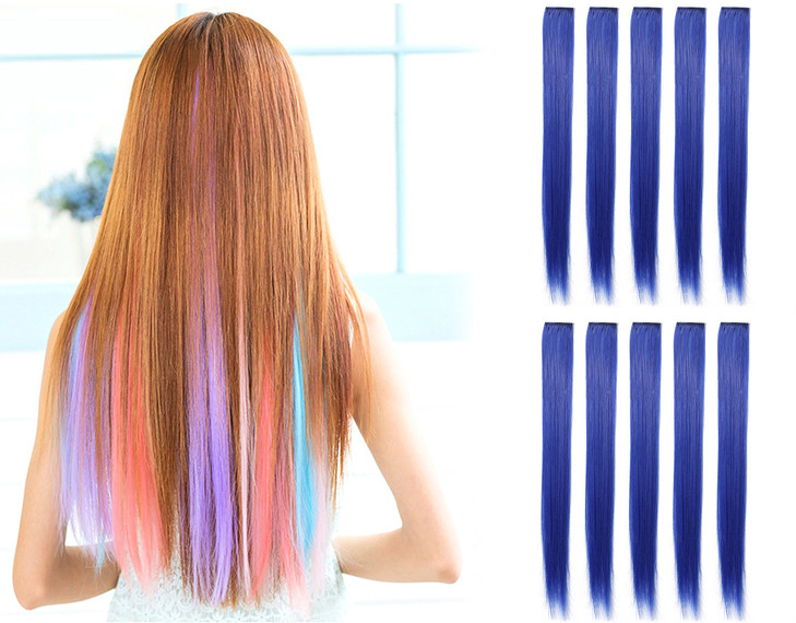 OneDor 23 Inch Colored Party Highlights Straight Hair Clip Extensions HeatResistant Synthetic Hair Extensions in Multipl