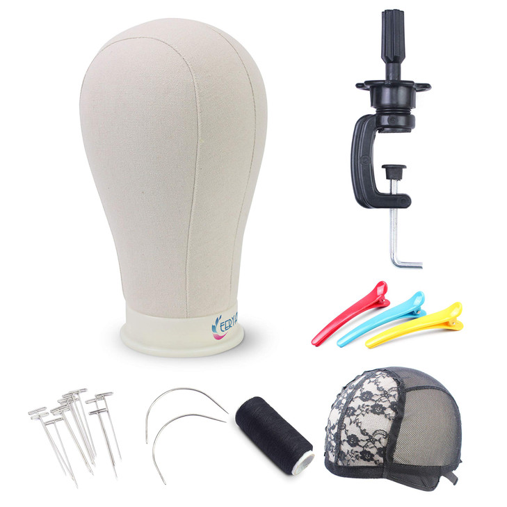 EERYA 2124 Inch Canvas Block Head Set for Wig Display Making Hair Weave and Styling Mannequin Head with Mount Hole C Sta