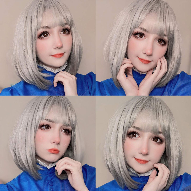 eNilecor Short Bob Hair Wigs 12 Straight with Flat Bangs Synthetic Colorful Cosplay Daily Party Wig for Women Natural As
