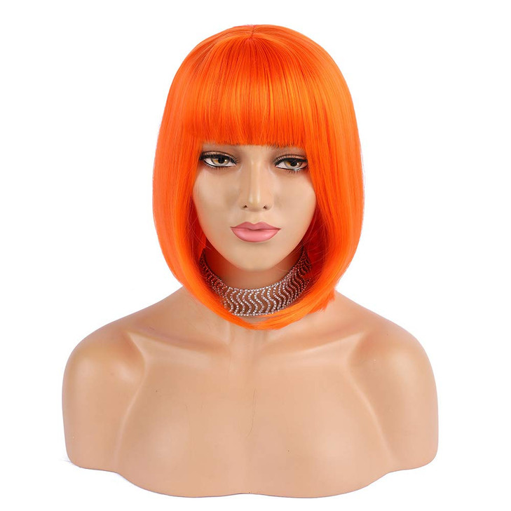 eNilecor Short Bob Hair Wigs 12 Straight with Flat Bangs Synthetic Colorful Cosplay Daily Party Wig for Women Natural As