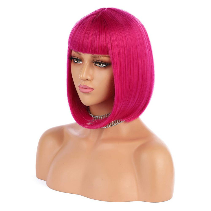 eNilecor Short Bob Hair Wigs 12 Straight with Flat Bangs Synthetic Colorful Cosplay Daily Party Wig for Women Natural As