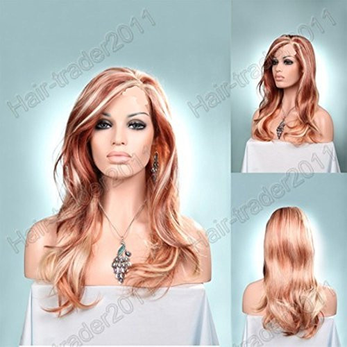 Mzcurse Wavy Wig Brown Auburn Blonde Mixed Highlights Layers
