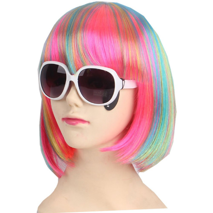 KOLIGHT Fashion Colorful Short Straight Halloween Wigs Women Girls Replacement Cosplay Costume Hair Wigs with CapComb Bl