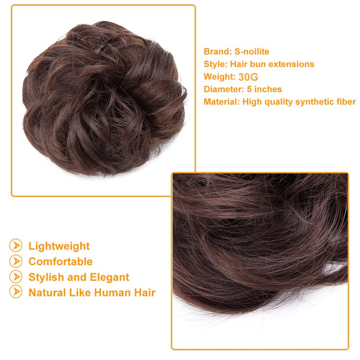 Snoilite Hair Bun Extensions Messy Wavy Curly Dish Donut Scrunchie Hairpiece Accessories Chignons Updo Ponytail Pony Tai