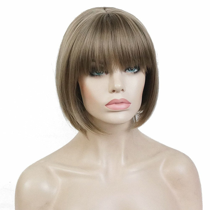 Aimole Short Bob Straight Wig with Cute Flat Bangs Synthetic Hair24M8613