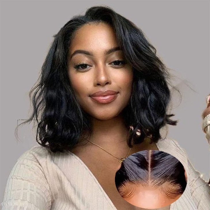 Ahaisy Glueless Bob Wig Human Hair Pre Plucked Wear and Go Wigs Pre Cut Lace Body Wave Short Bob Lace Front Wigs for Bla