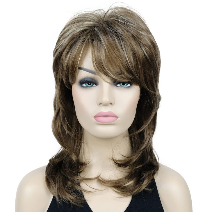 Lydell Long Soft Shaggy Layered Classic Cap Full Synthetic Wigs 12TT26 Brown Highlighted