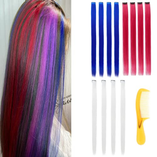 22 Inch Colored Hair Extensions 12 Packs Multicolors Party Highlights Clip in for Women and Kids Colorful Straight Long