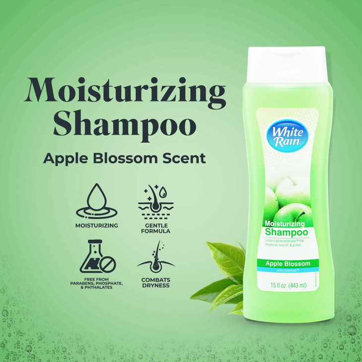 White Rain Moisturizing Shampoo - Apple Blossom Scent, 15 fl oz, Hydrating Shampoo for Men & Women, Paraben-Free & Cruelty-Free with White Lily, Gree online at globaldelivered