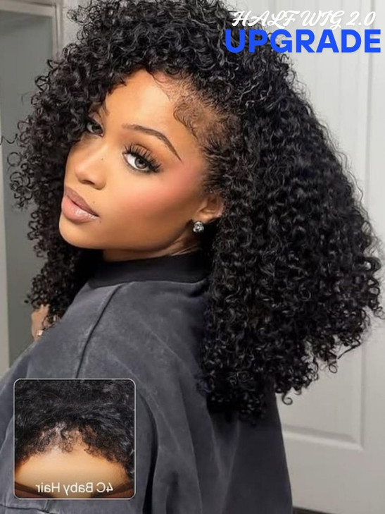 Nadula Hair Afro Kinky Curly Half Wigs Human Hair for African American Women 100 Virgin Human Hair Headband Curly 34 Hal