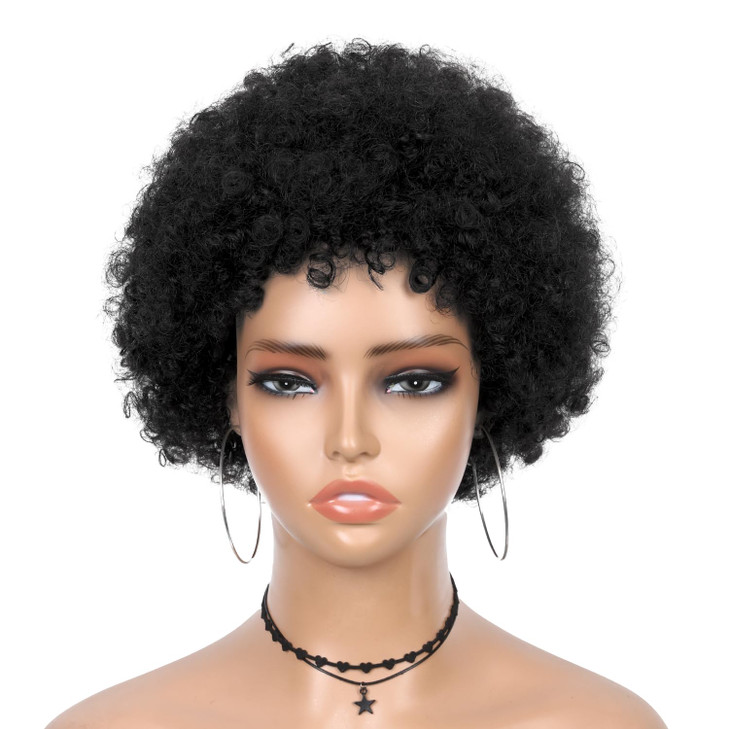WIGER Short Human Hair Afro Kinky Curly Wigs for Black Women Pixie Cut Curly Wigs Black No Lace Curly Afro Hair African
