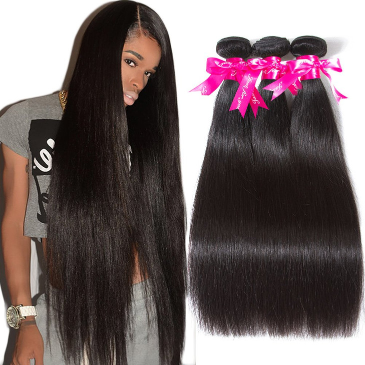 Subella Brazilian Straight Hair 3 Bundles Grade 10A Virgin Brazilian Straight Human Hair Bundles Weave Natural Black Col