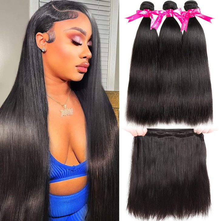 Subella Brazilian Straight Hair 3 Bundles Grade 10A Virgin Brazilian Straight Human Hair Bundles Weave Natural Black Col