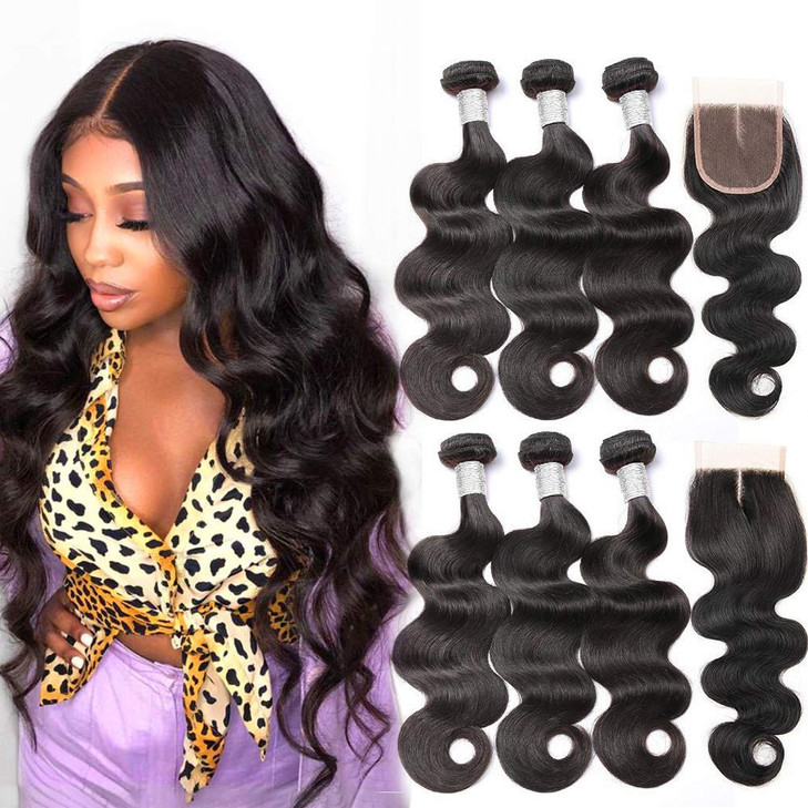 Beauty Princess Body Wave Human Hair 3 Bundles with Closure Double Weft 10A Brazilian Hair Bundles With Closure16182014