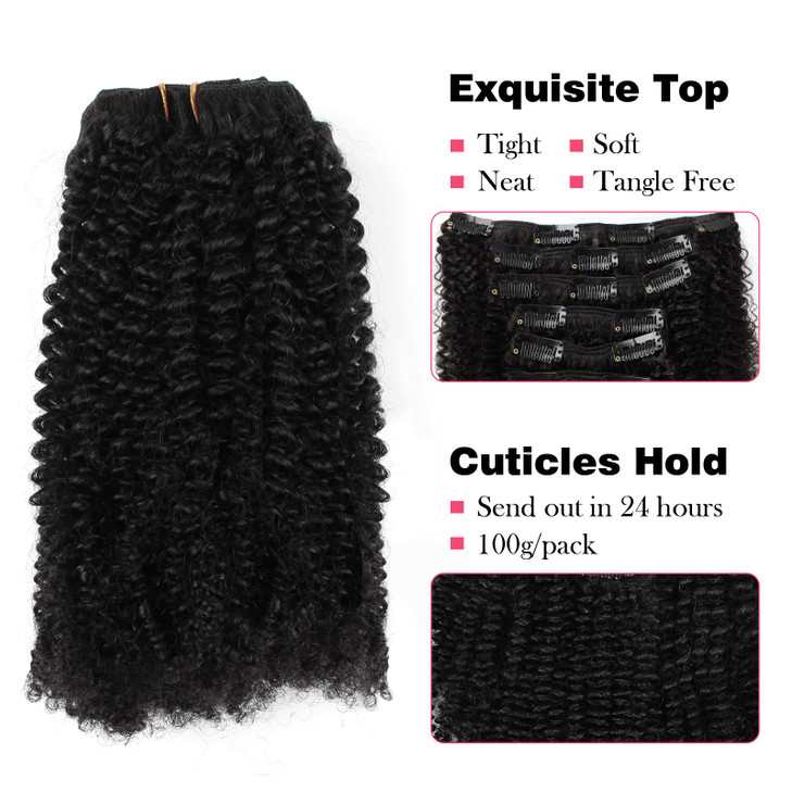Sassina Remy Hair Extensions 4C Afro Clip in for Black Women Natural Black Afro Kinky Coily Clip in Human Hair Double We