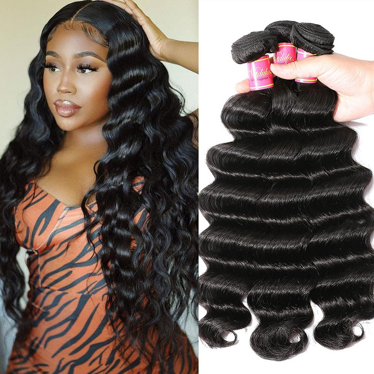 Nadula Brazilian Loose Deep Wave Hair 3 Bundles Human Hair Unprocessed Virgin Loose Deep Hair Weave Extension Natural Co