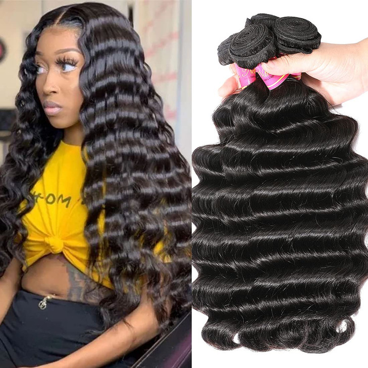 Nadula Brazilian Loose Deep Wave Hair 3 Bundles Human Hair Unprocessed Virgin Loose Deep Hair Weave Extension Natural Co