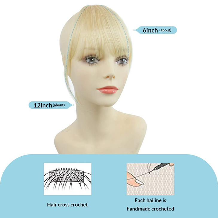 Shinon Clip in Bangs Human Hair Bangs Hair Extension Wispy Bangs Hair Fringe Fashion Real Human Bangs Blonde Color for W
