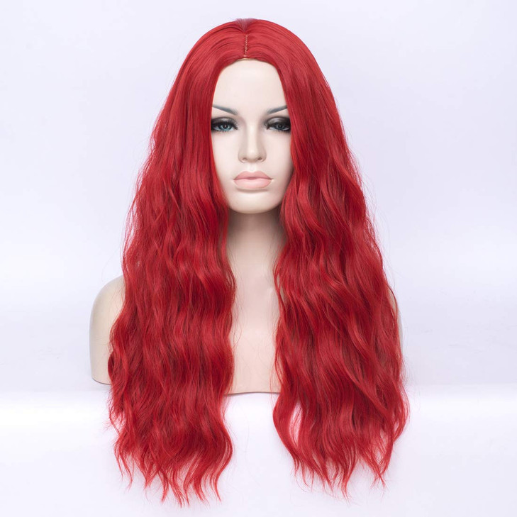 DWMGLP 24 Long Red Curly Wavy Wig For Women Heat Resistant Fiber Wigs Halloween Cosplay Daily PartyCap Red