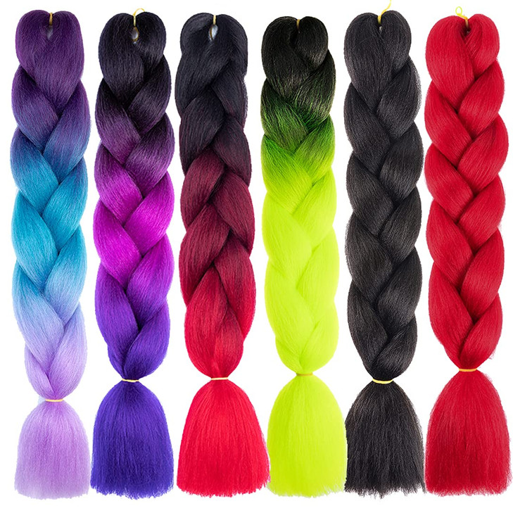 Xiaofeng Braiding Hair Extensions for Women 6 Packs 100gPack 24Inch High Temperature Ombre Jumbo Synthetic Braiding Hair