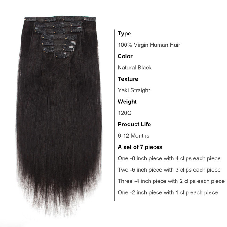 ABH AmazingBeauty Hair Yaki Straight Clip Hair Extensions Human Hair Real Remy Thick Yaki Clip in for African American R