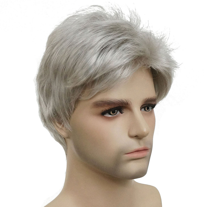 Lydell Men Wig Natural Short Straight Hair Synthetic Full Wigs 51 Silver Grey