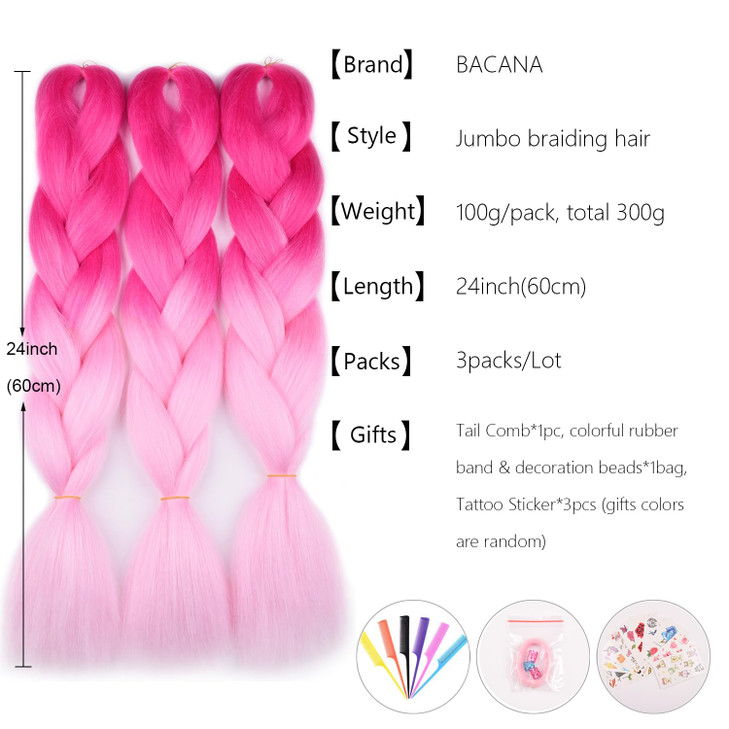 Ombre Braiding Hair PinkLight Pink3pcs Jumbo Braiding Hair Extension For Box Braids Twist 24 Inch Hot Water Seal Real So