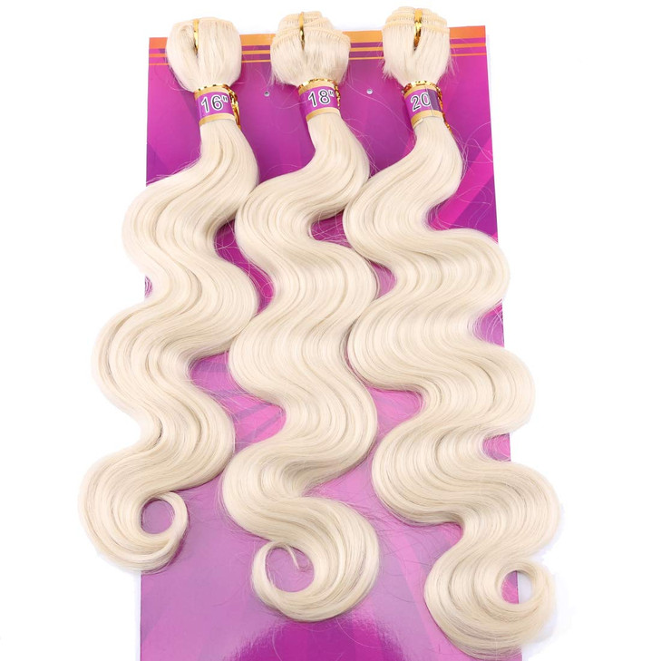 Body Wave Synthetic Hair Weave Extensions 3 Bundles Color 613 Blonde Heat Resistant Fiber 613