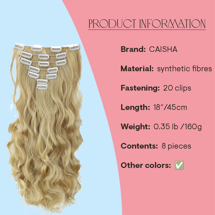 CAISHA XXL 18 8 Pieces Set Clip In Extensions Hair Extension Hairpiece Voluminous Wavy Blond Mix CES71