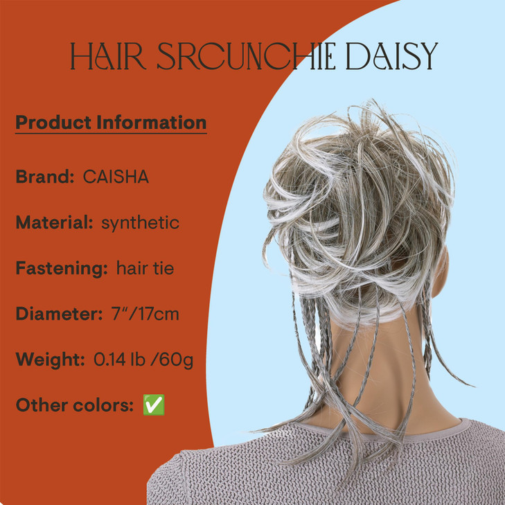 CAISHA Jumbo Scrunchie Braided Updo Wavy Messy Bun Hairpiece Gray Mix G10D