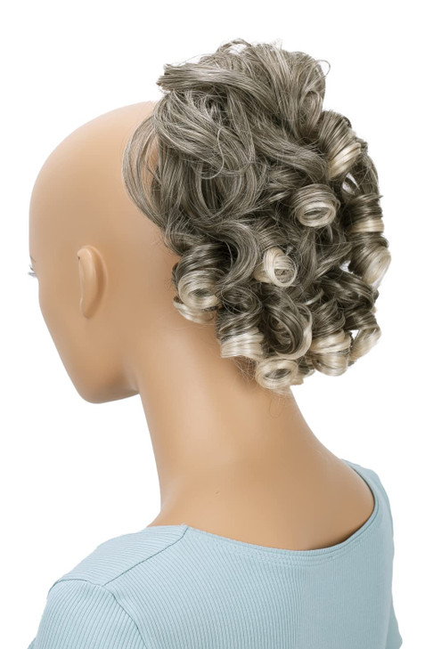 CAISHA Jumbo Hairpiece Scrunchy Updo Voluminous Curly Messy Bun Gray Blond Mix G2L
