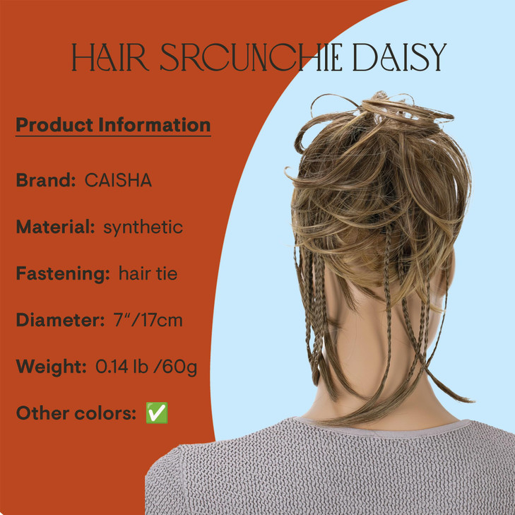 CAISHA Jumbo Scrunchie Braided Updo Wavy Messy Bun Hairpiece Brown Blonde Mix G18D