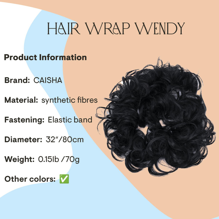 CAISHA Hairpiece Hair Wrap Heatresistant Synthetic Fibres Curly Messy Updo Black HW6