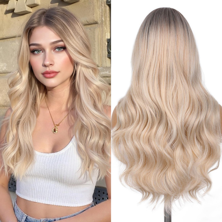 Lady Miranda Blonde Wigs for White Women Brown to Ash Blonde Natural Looking High Density Heat Resistant Synthetic Hair