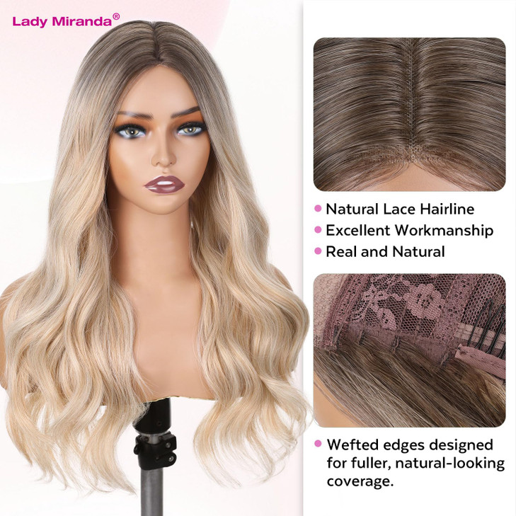 Lady Miranda Blonde Wigs for White Women Brown to Ash Blonde Natural Looking High Density Heat Resistant Synthetic Hair