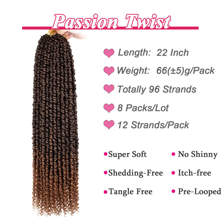 Leeven 22 Inch Bomb Twist Braiding Hair 8 Packs Long Bohemian Hair for Passion Twist Ombre Color PreTwisted Passion Twis