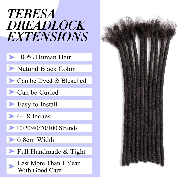Teresa 10 Inch 08cm Width Loc Extension Human Hair Natural Black 70 Strands Full Handmade Permanent Locs Extensions Can