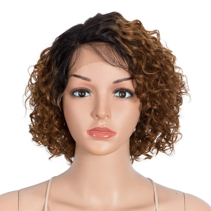 Style Icon 10 Human Hair Afro Wigs Short Curly Wigs for Black Women Lace Front Side Part Wigs Ombre Blonde Wig 10 Inch T