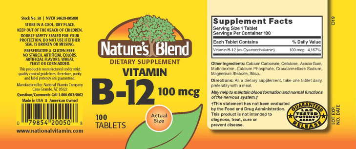 NAT B Vitamin B-12 TB 100MCG 100 online at globaldelivered