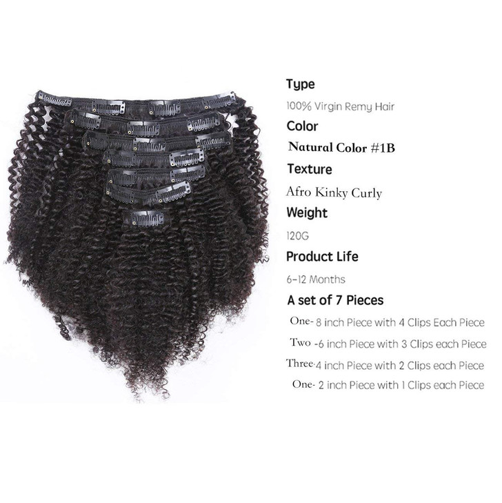 8A Grade Brazilian Remy Hair Clip in Extensions Afro Kinkys Curly Clip Ins Natural Virgin Hair African Americans Full He