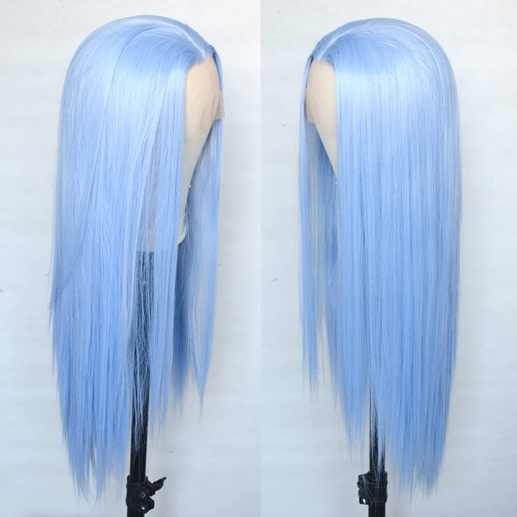 Luwigs Ice Blue Lace Front Wigs Synthetic Silky Straight Hand Tied Light Blue Replacement Wigs Heat Resistant for Cospla