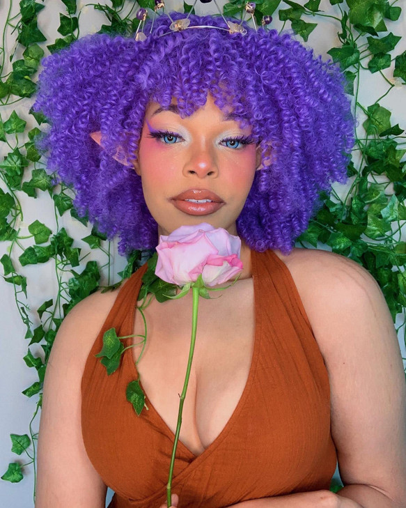 CURLCRAZY Curly Wig with Bangs for Black Women Short Kinky Curly Wig 14inch Afro Hair Halloween Party Christmas Cosplay