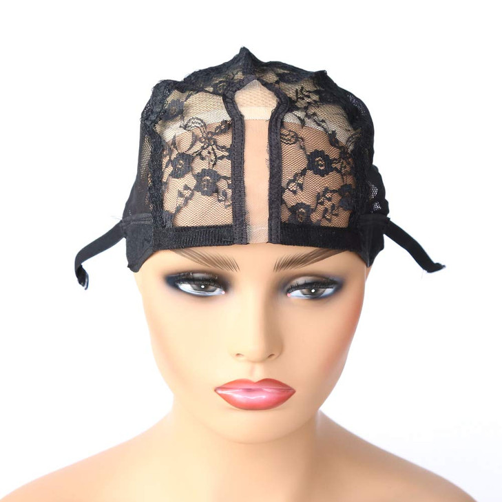 BTWTRY U Part Wig Cap for Making Wigs with Adjustable Strap Medium Size Black Dome Mesh Weaving Wig Cap for Women and Gi