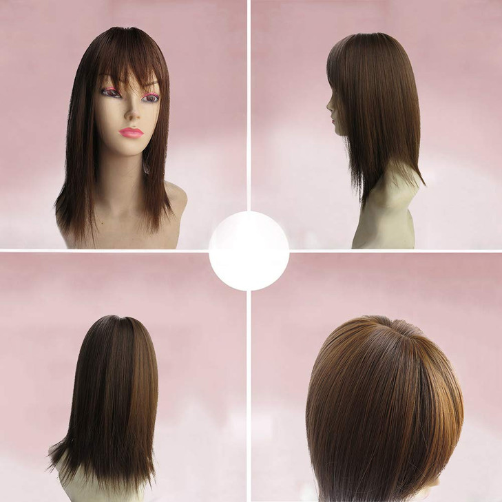 BESTLEE 14 Synthetic Hair Mono Hair Topper for Hair Loss Clip in Hair Top Piece with Air Bangs Thin Style Brown