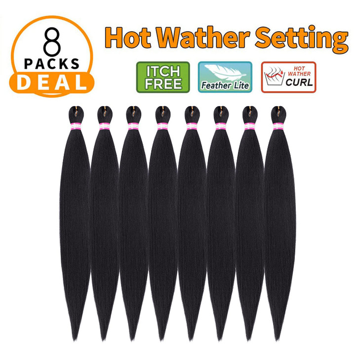 Pre Stretched Braiding Hair 8 Packs 36 Inch Natural Black Color Long Professional Hair for Braiding Twist Braids Itch Fr