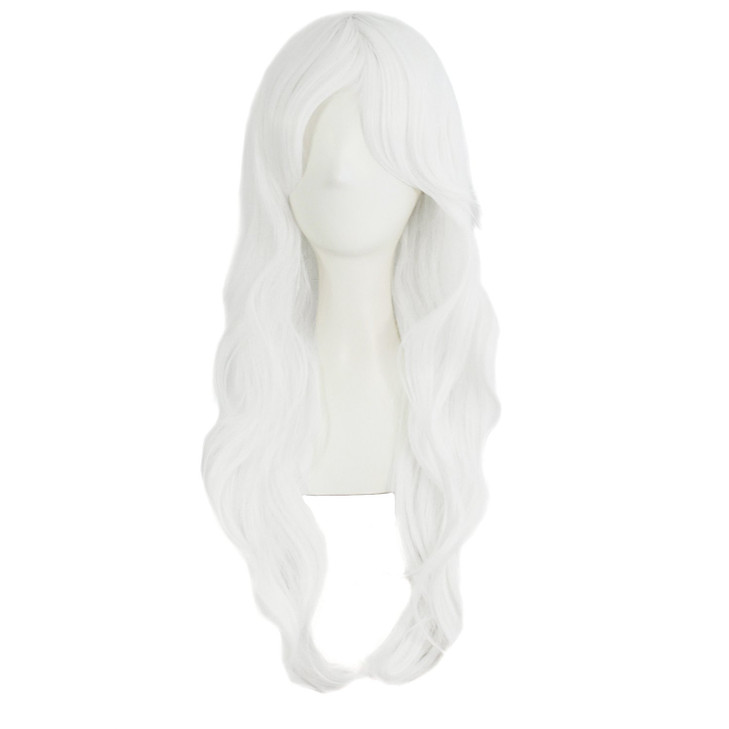 MapofBeauty 28 70cm Long Curly Hair Ends Costume Cosplay Wig White