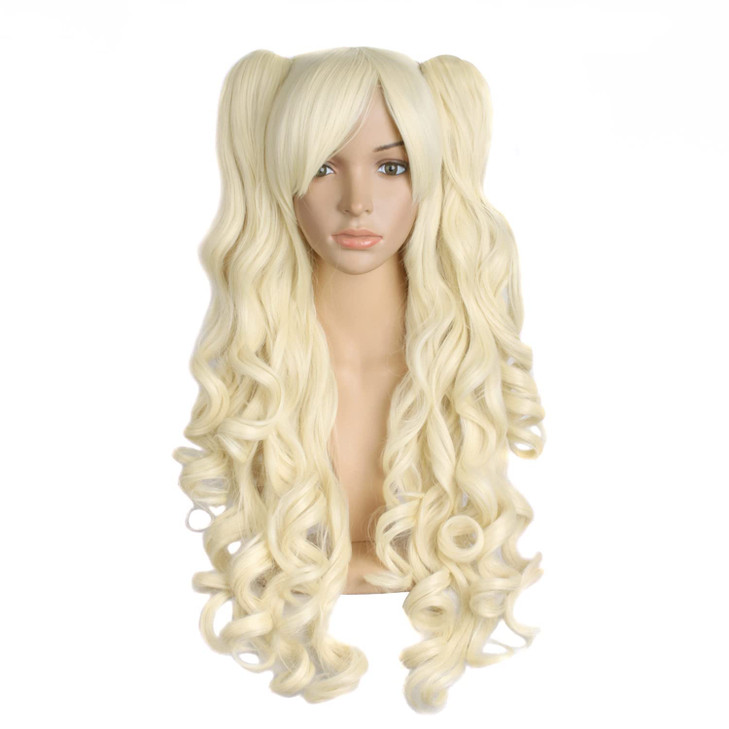 MapofBeauty Lolita Long Curly Clip on Ponytails Cosplay Wig Light Blonde