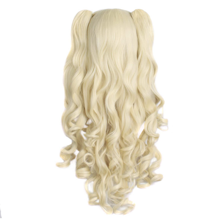 MapofBeauty Lolita Long Curly Clip on Ponytails Cosplay Wig Light Blonde