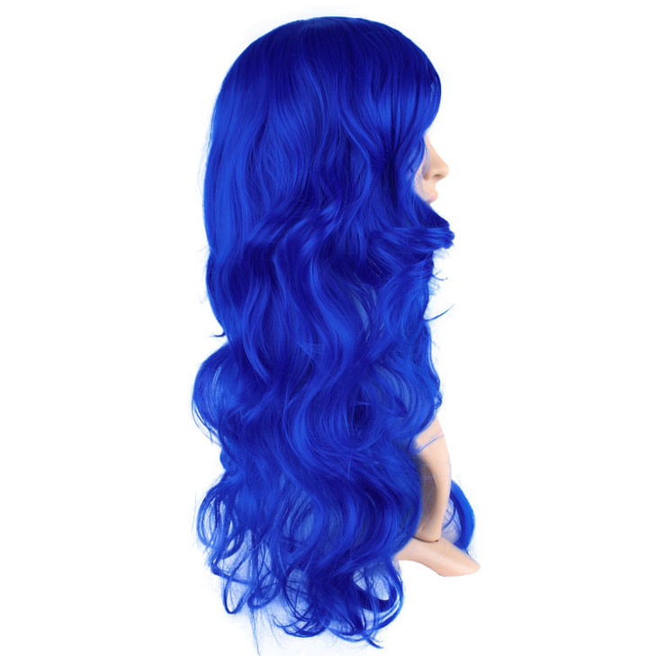 MapofBeauty 24 Inch60cm Charming Synthetic Long Wavy Side Bangs Women Party Anime Cosplay Wig Navy Blue