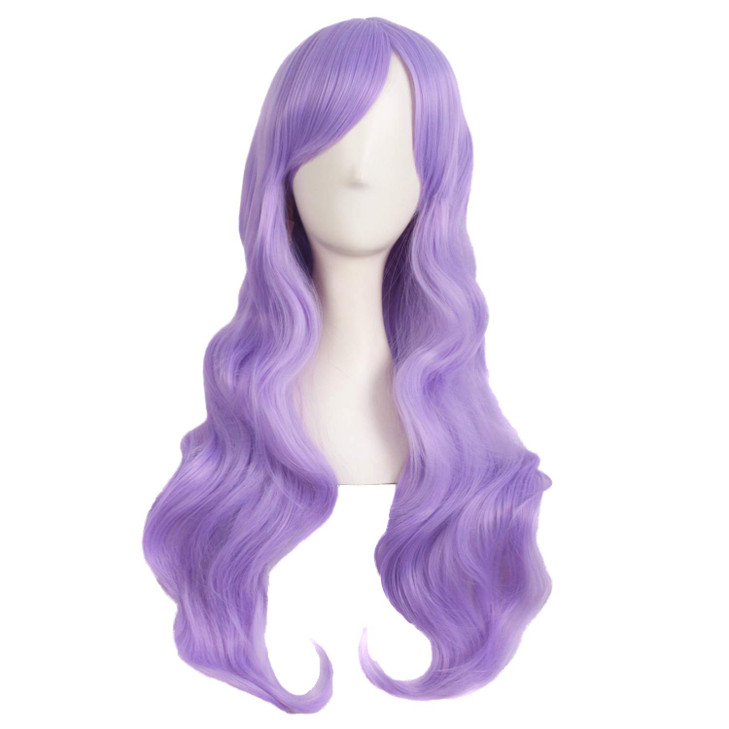 MapofBeauty 28 Inch70cm Charming Women Side Bangs Long Curly Full Hair Synthetic Wig Light Purple
